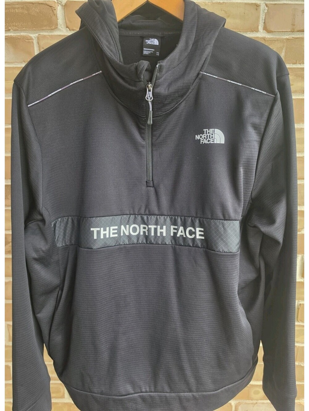 The North Face Hoodie XXL Black 1/4 Zip Grid Fleece Pullover Logo Mens
